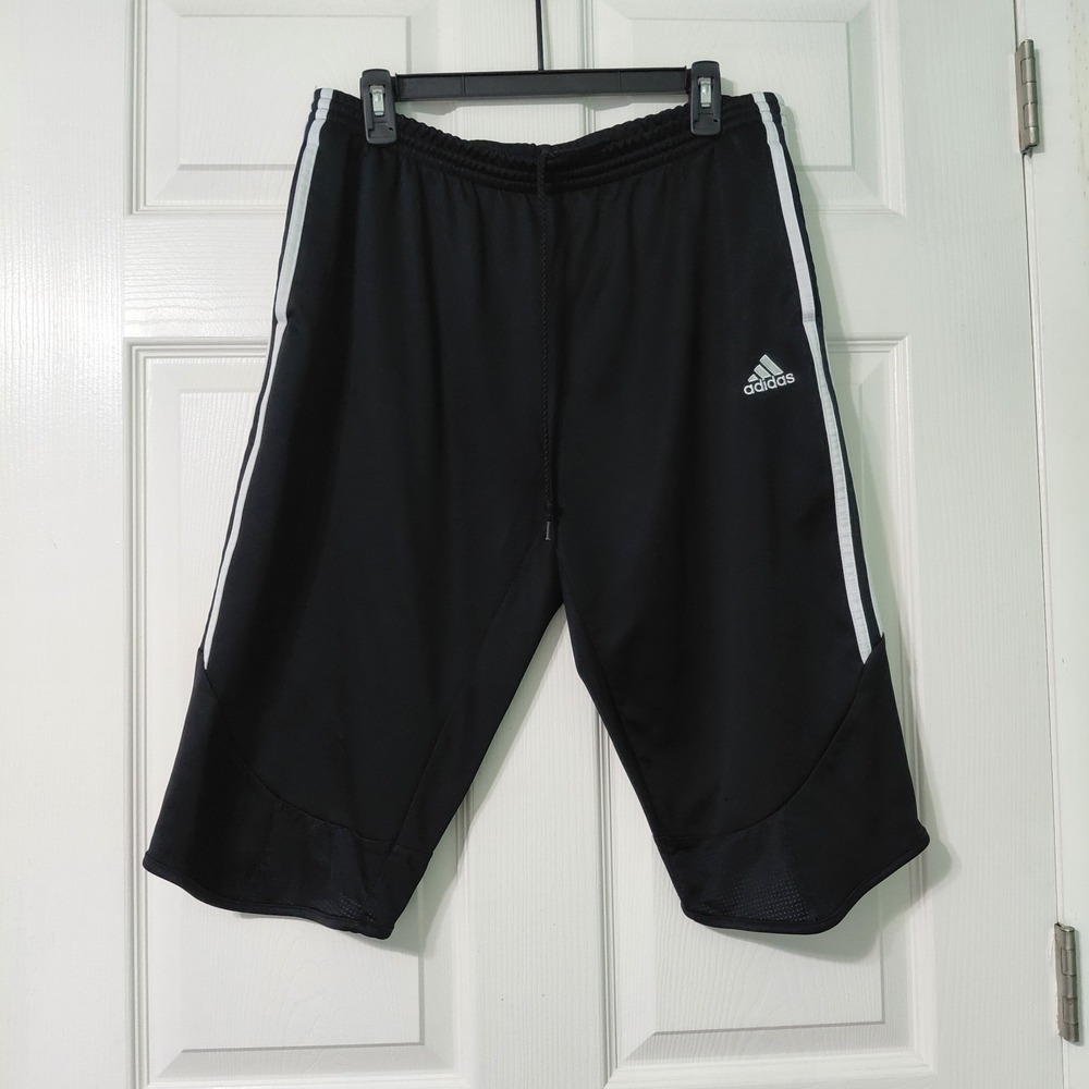 Adidas Womens Black 3 Stripe Cropped Track Pants Capri Training Pants Size XL